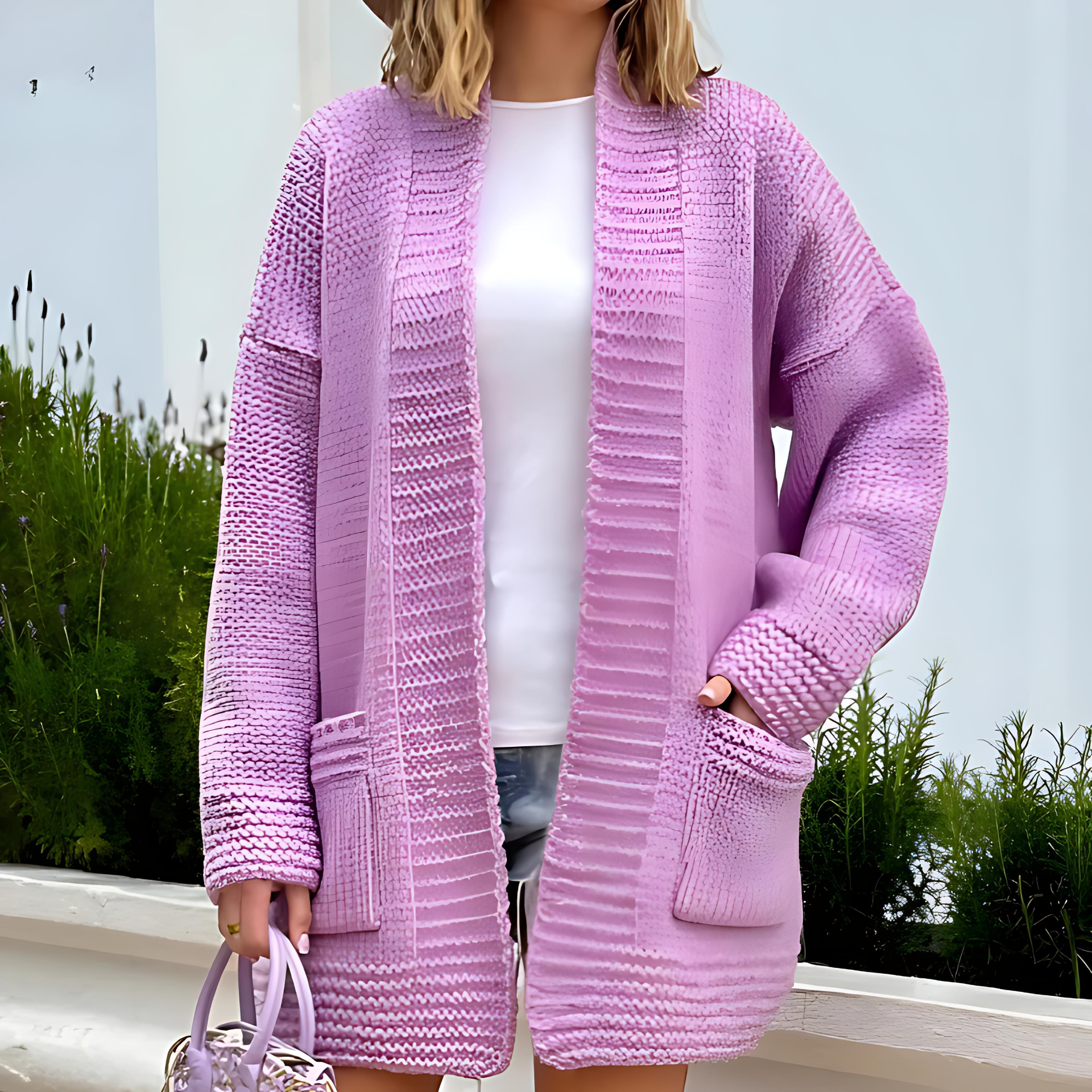 Damen - Langer Strick Cardigan - Übergroß Rippenstrick - Bequeme Mode für jeden Tag