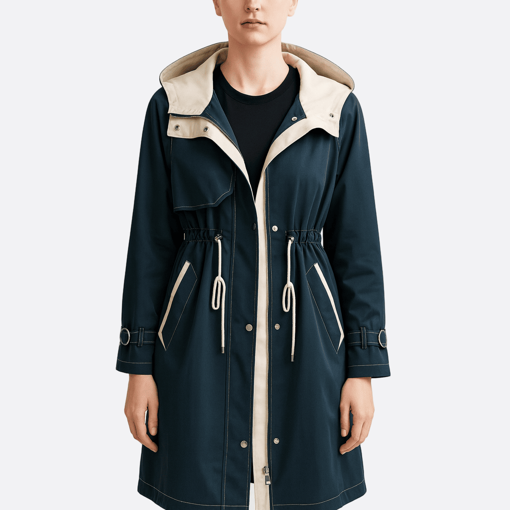 Damen - Langer Trenchcoat mit Kapuze - Wasserdicht und Stilvoll - Perfekt für jede Wetterlage