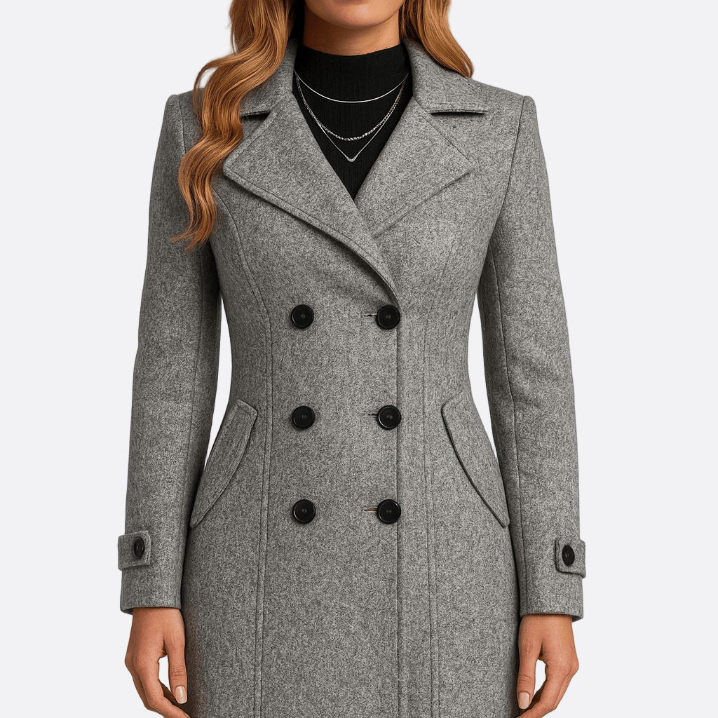 Damen - Langer Wintermantel - Zweireiher - Warmer, Stilvoller Mantel für kalte Tage