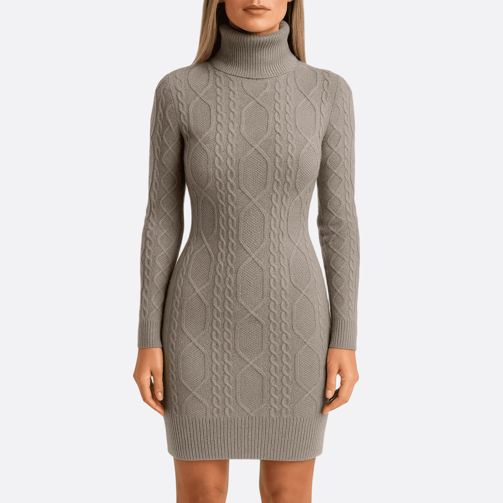 Damen - Midikleid - Strick mit Rollkragen - Slim Fit, Bequem und Stilvoll für jede Gelegenheit