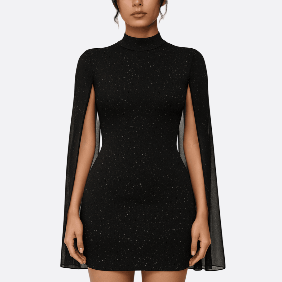 Damen - Minikleid - transparentem Umhang - Schlanke Passform - Elegantes Design für jeden Anlass