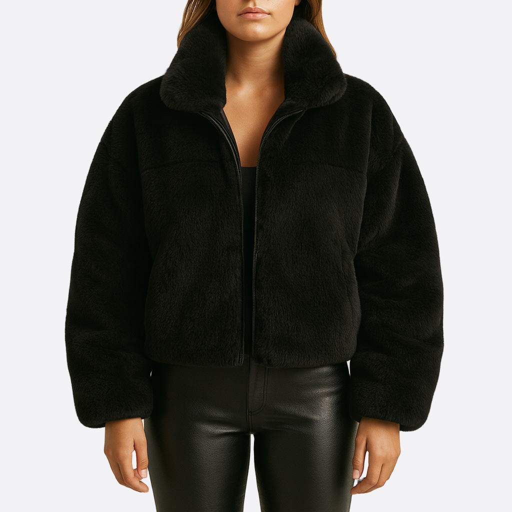 Damen - Mittellange Jacke - Übergröße - Weicher Kunstpelz - Modischer Winterlook