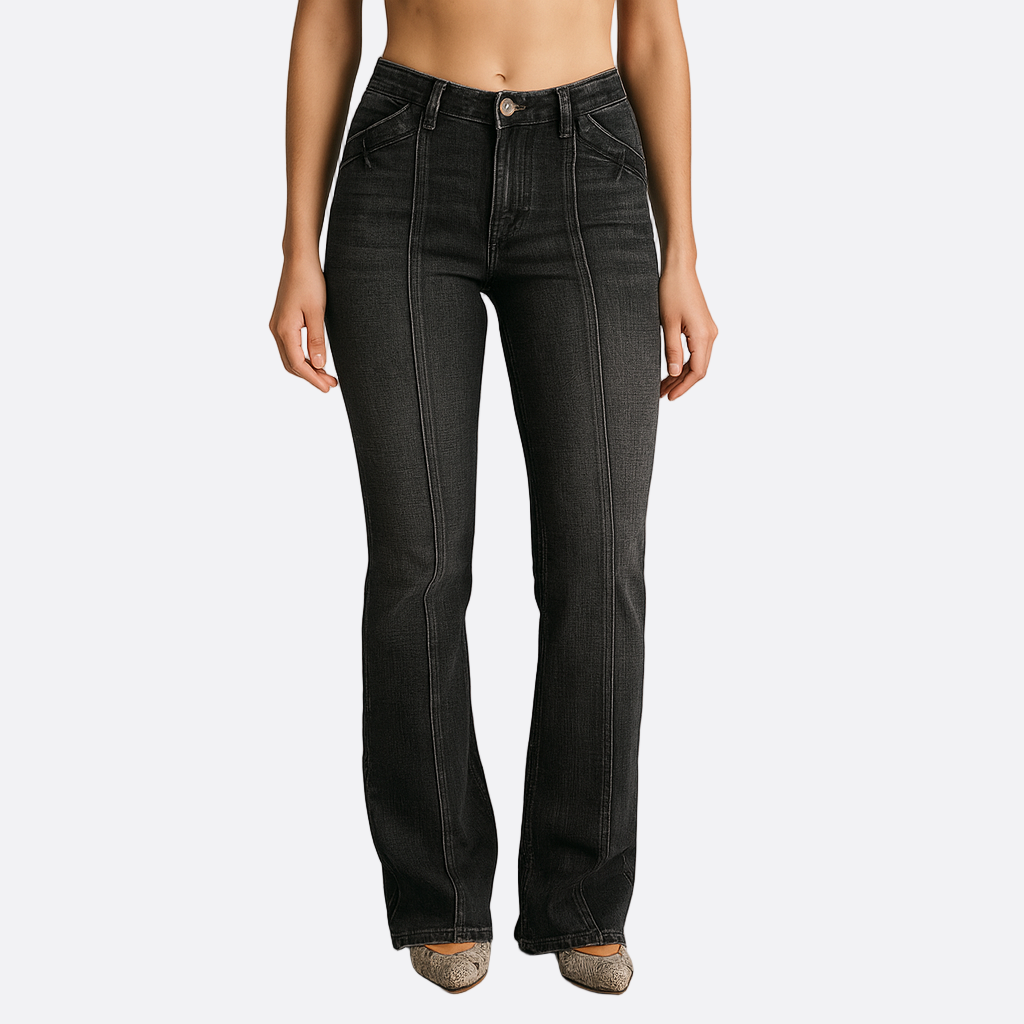 Damen - Mittellange ausgestellte Jeans - Denim - Vordere Naht Detail - Bequeme und stilvolle - Hose für jeden Anlass