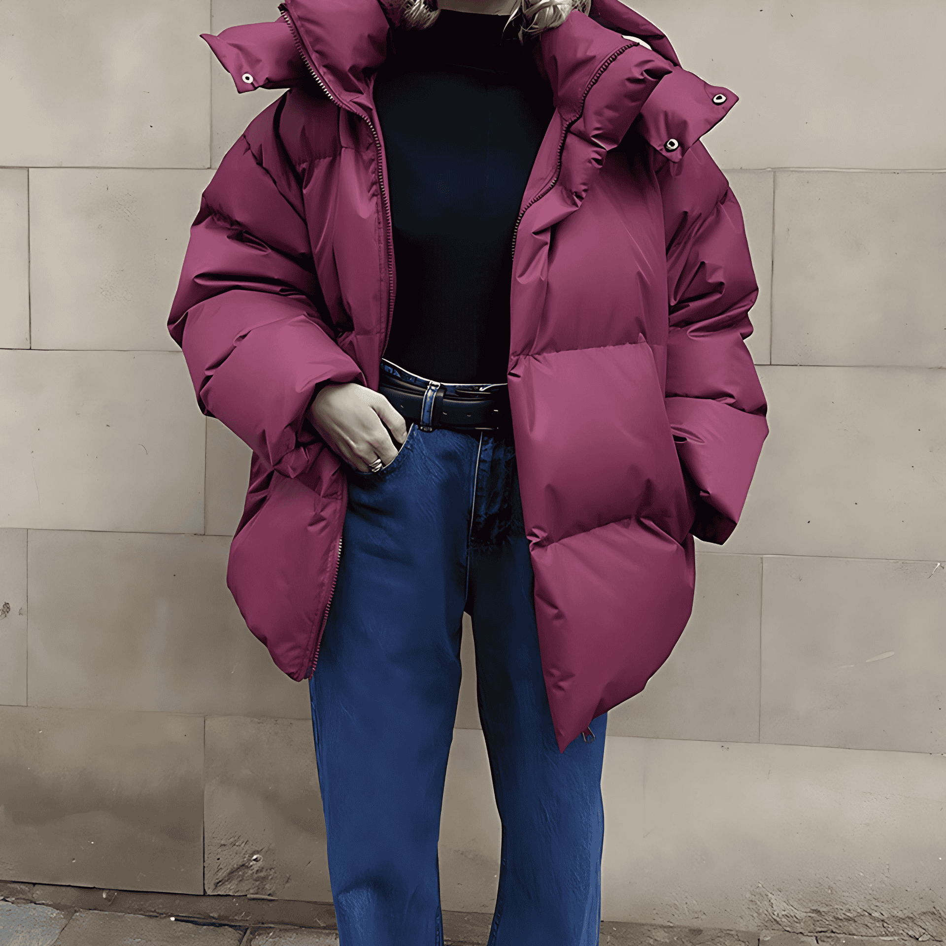 Damen - Pufferjacke - Hohem Kragen - Praktischen Taschen - Warm und stylisch für den Winter