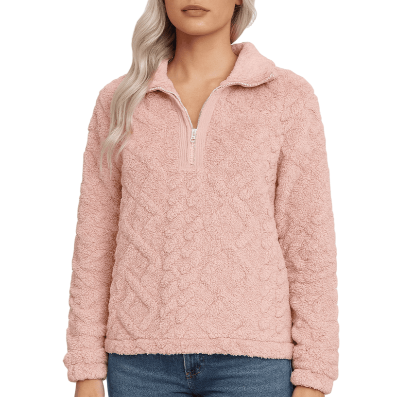 Damen - Pullover - Kunstfell - Gesteppt mit Reißverschluss - Bequemer Winterstil für jeden Tag
