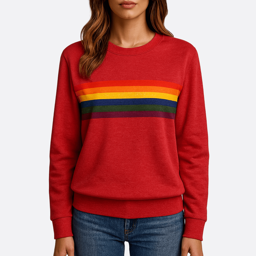 Damen - Pullover - Rundhalsausschnitt - Buntes Regenbogen-Streifen-Design - Modischer Freizeitstil