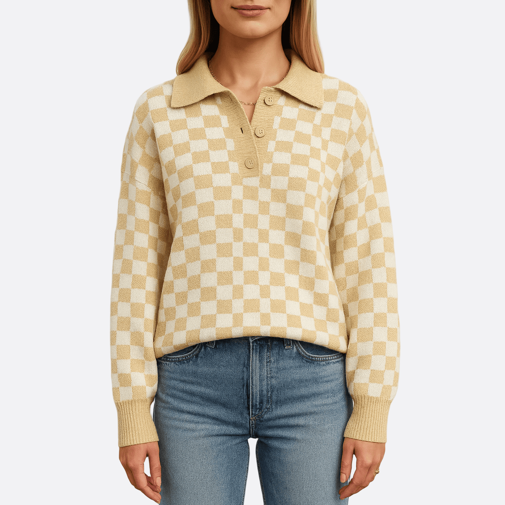 Damen - Pullover - V-Ausschnitt - Wolle Strick - Knopfleiste für stilvolle Eleganz