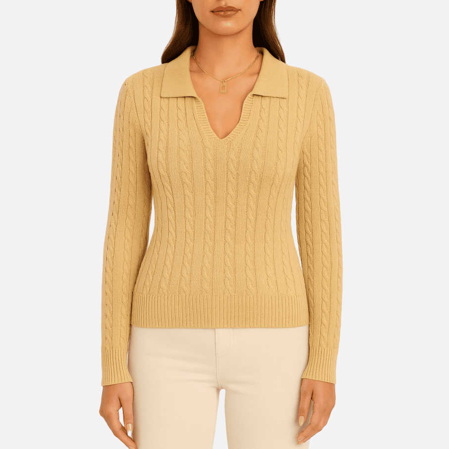 Damen - Pullover mit V-Ausschnitt - Baumwolle - Zopfstrickmuster - Bequeme und stilvolle Strickmode