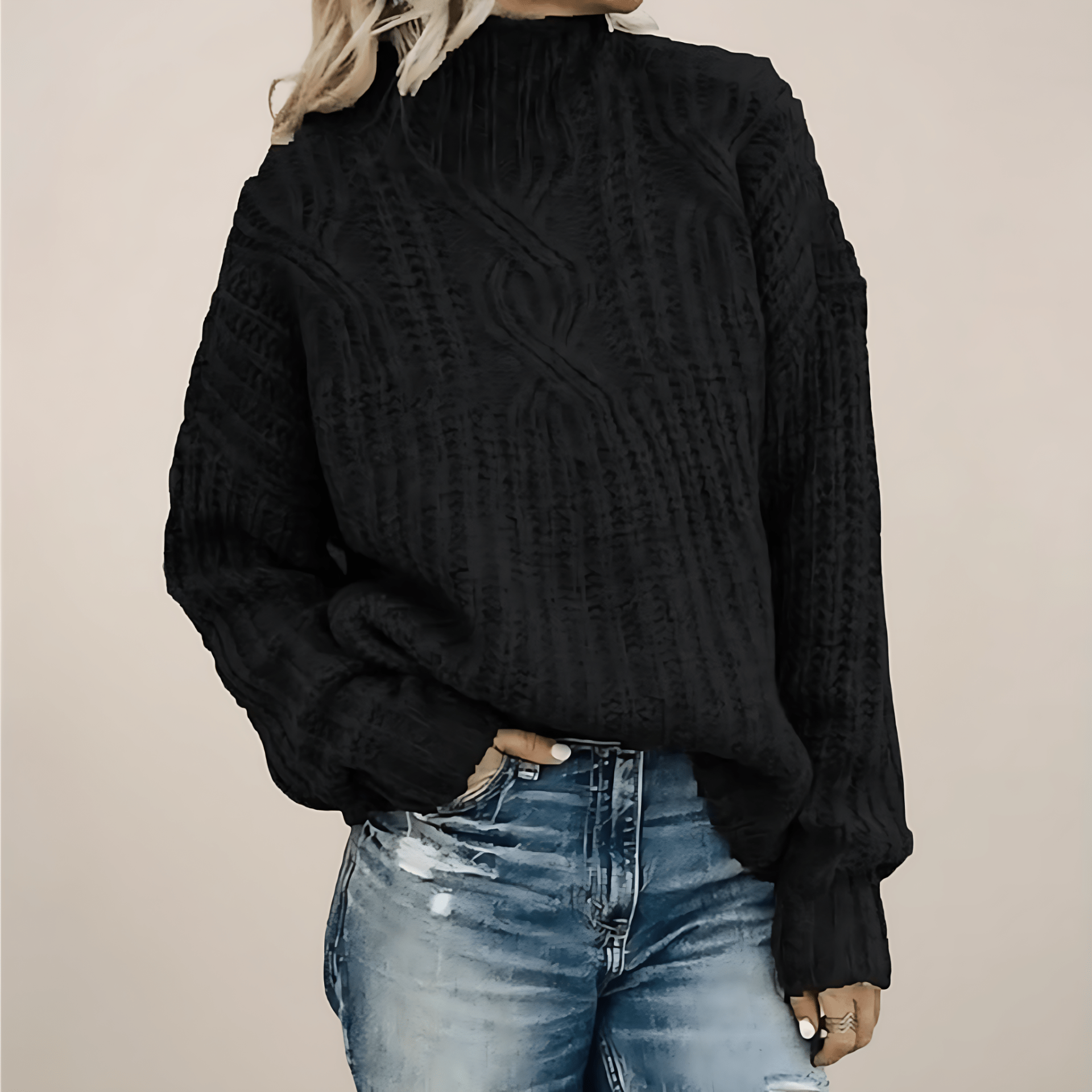 Damen - Pullover mit Zopfstrick - Rundhalsausschnitt - Bequemer Entspannte Passform für stilvolle Looks
