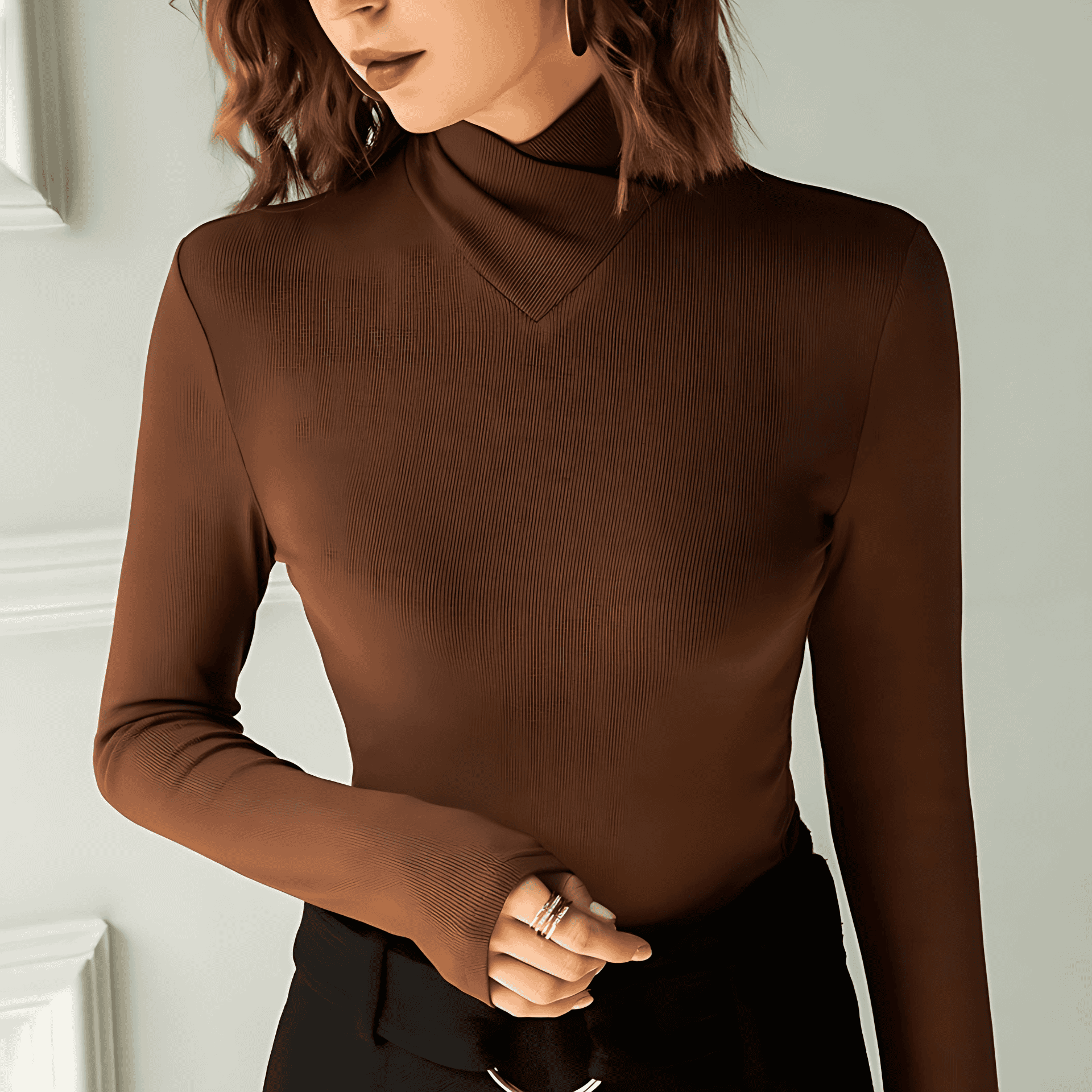 Damen - Rollkragenpullover - Schmale Passform mit geripptem - Drapiertem Ausschnitt - Modischer Komfort