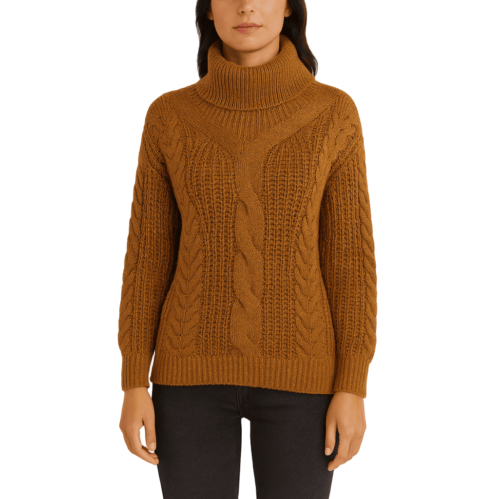 Damen - Rollkragenpullover - Zopfmuster - Wollgemisch - Bequemer Strickpullover für jede Gelegenheit