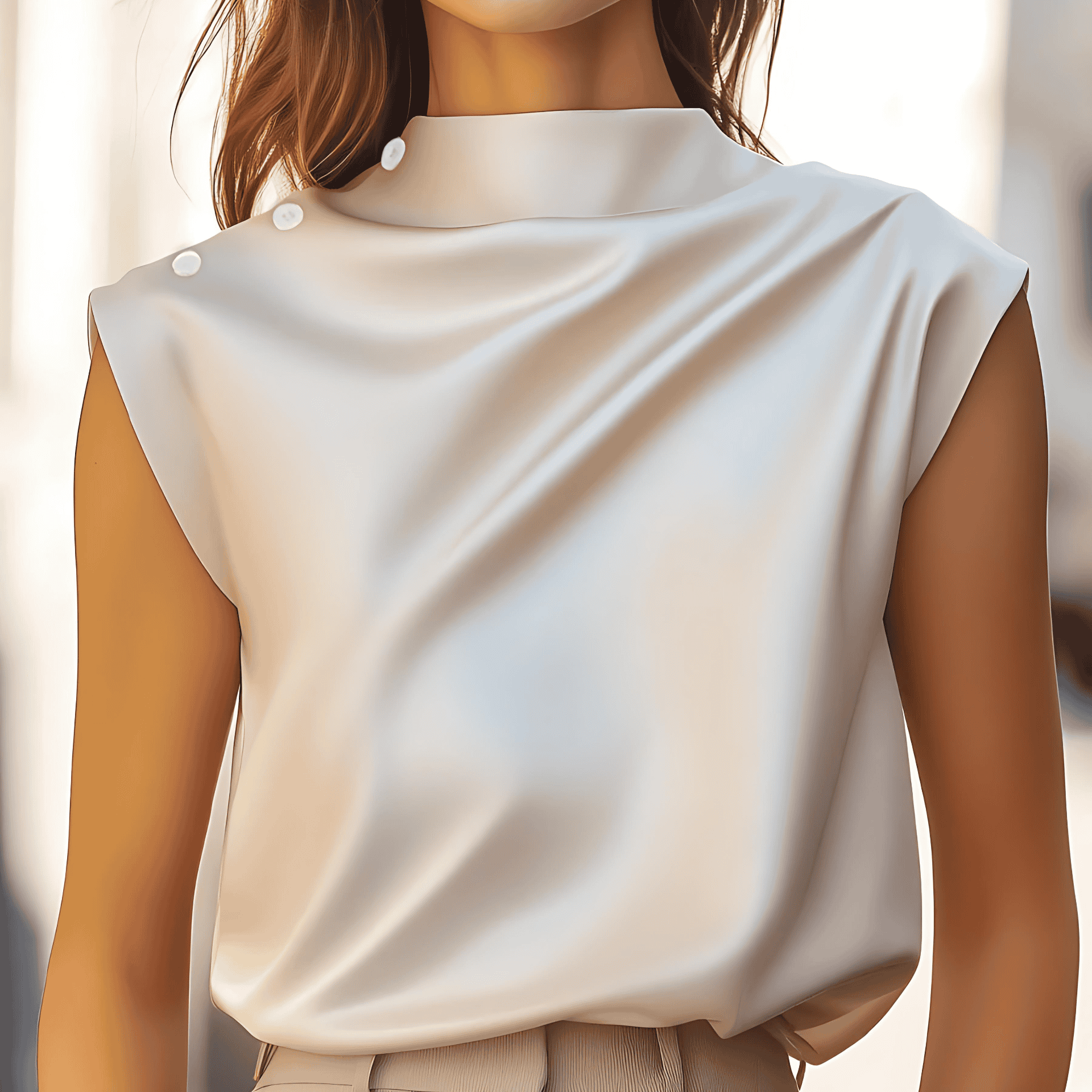 Damen - Satin Bluse - Drapierte Passform - Elegante Mode für jeden Anlass