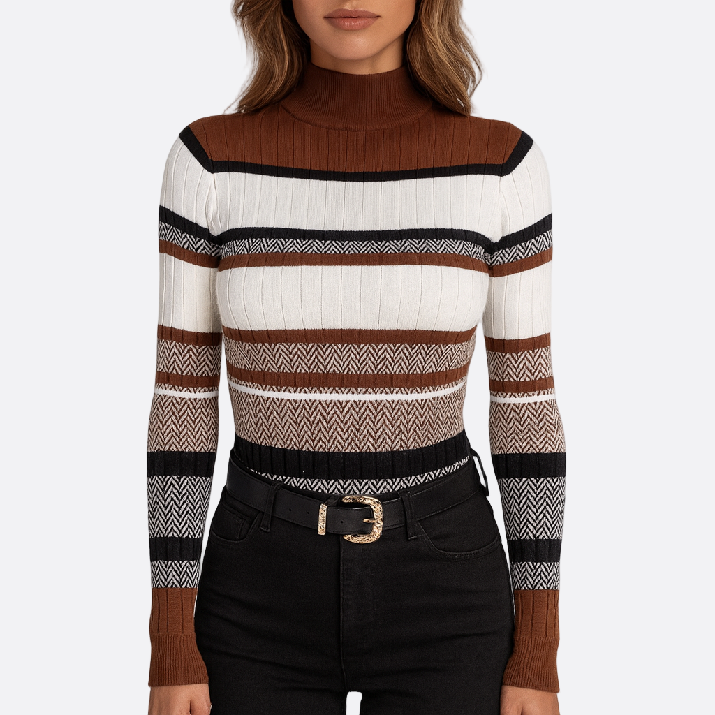 Damen - Schlanke Passform Strickpullover - Streifendesign - Bequemer, modischer Pullover für jeden Anlass