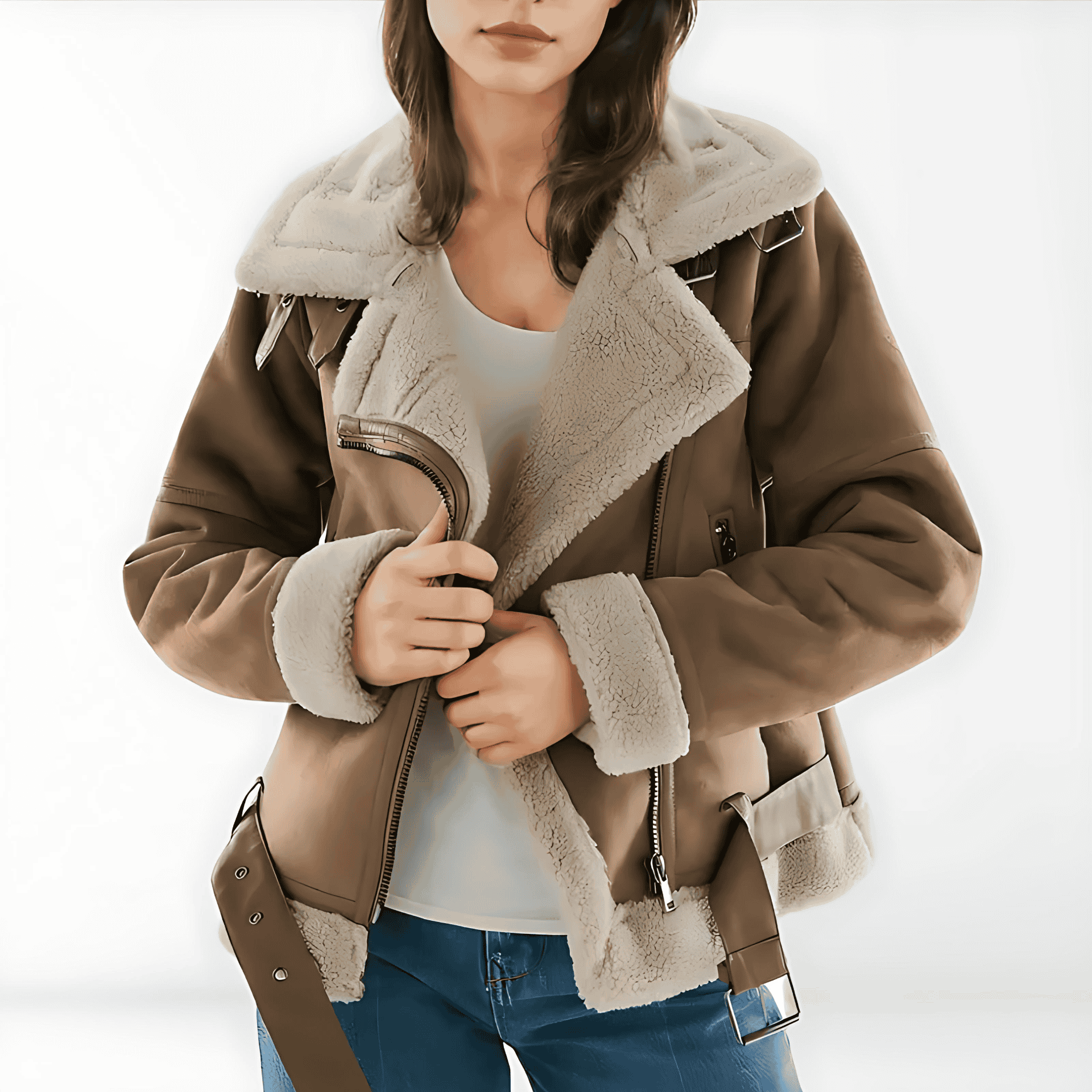 Damen - Sherpa Bomberjacke - Weiche Sherpa Stoff - Ideal für Herbst und Winter