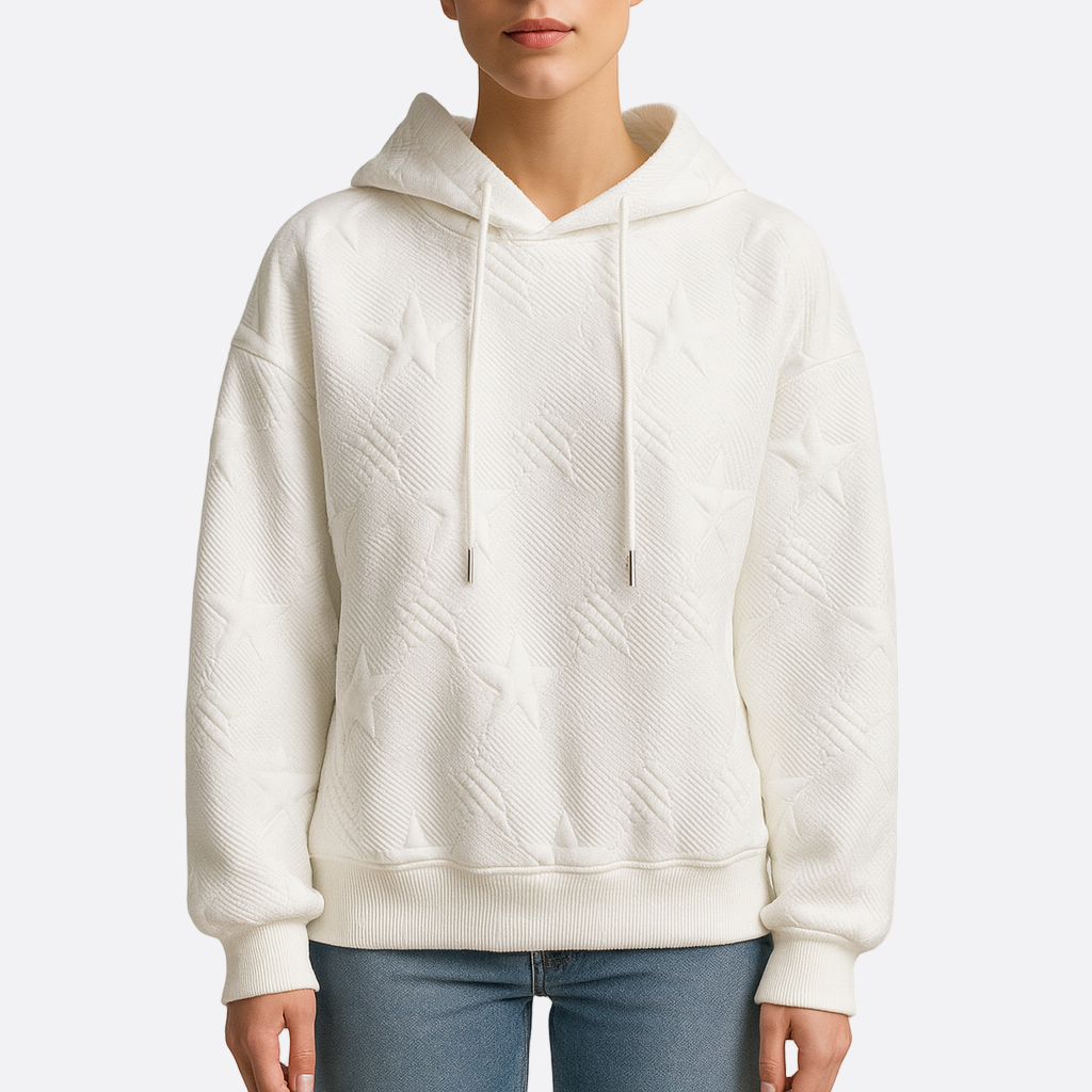 Damen - Strick-Hoodie - Weißer Langarm - Bequemer und stilvoller Pullover für jeden Anlass