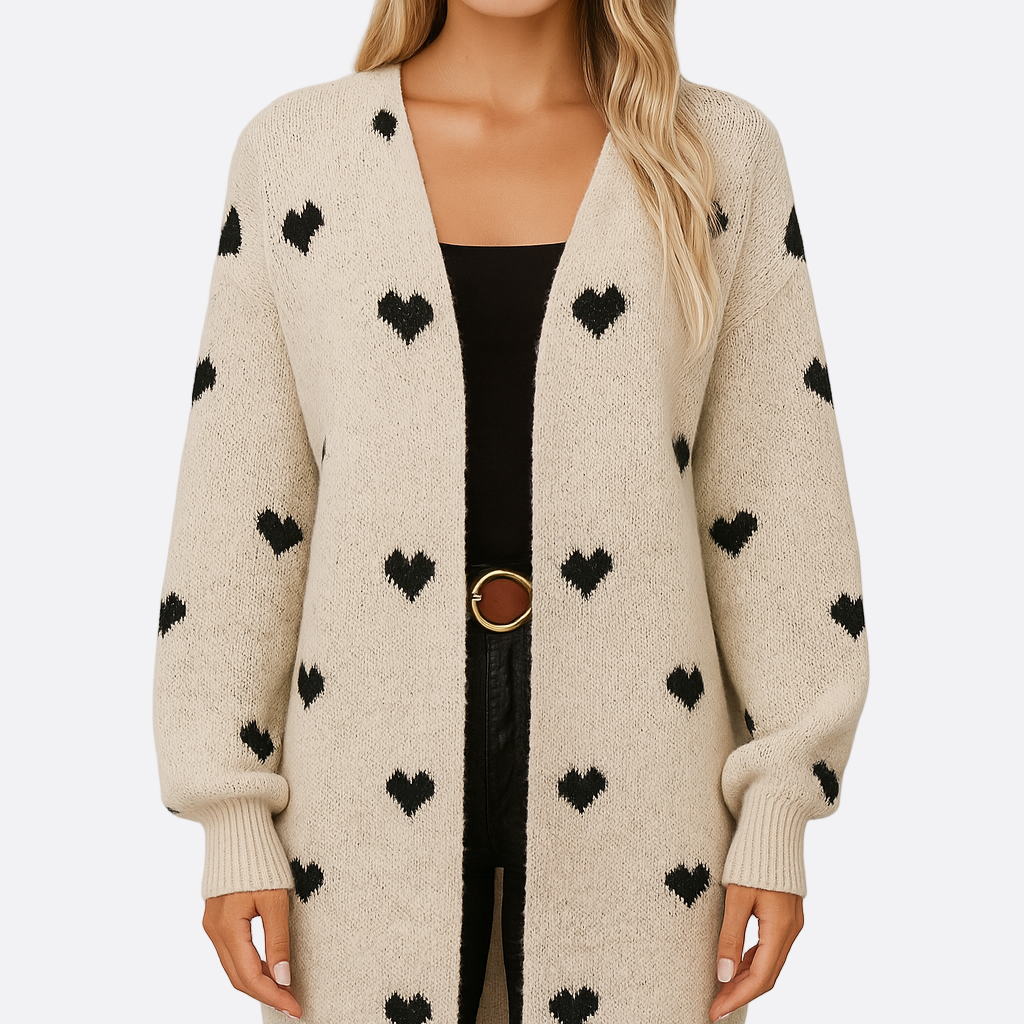 Damen - Strickjacke - Herzmuster - Langarm, weich und gemütlich - Perfekte Freizeitmode