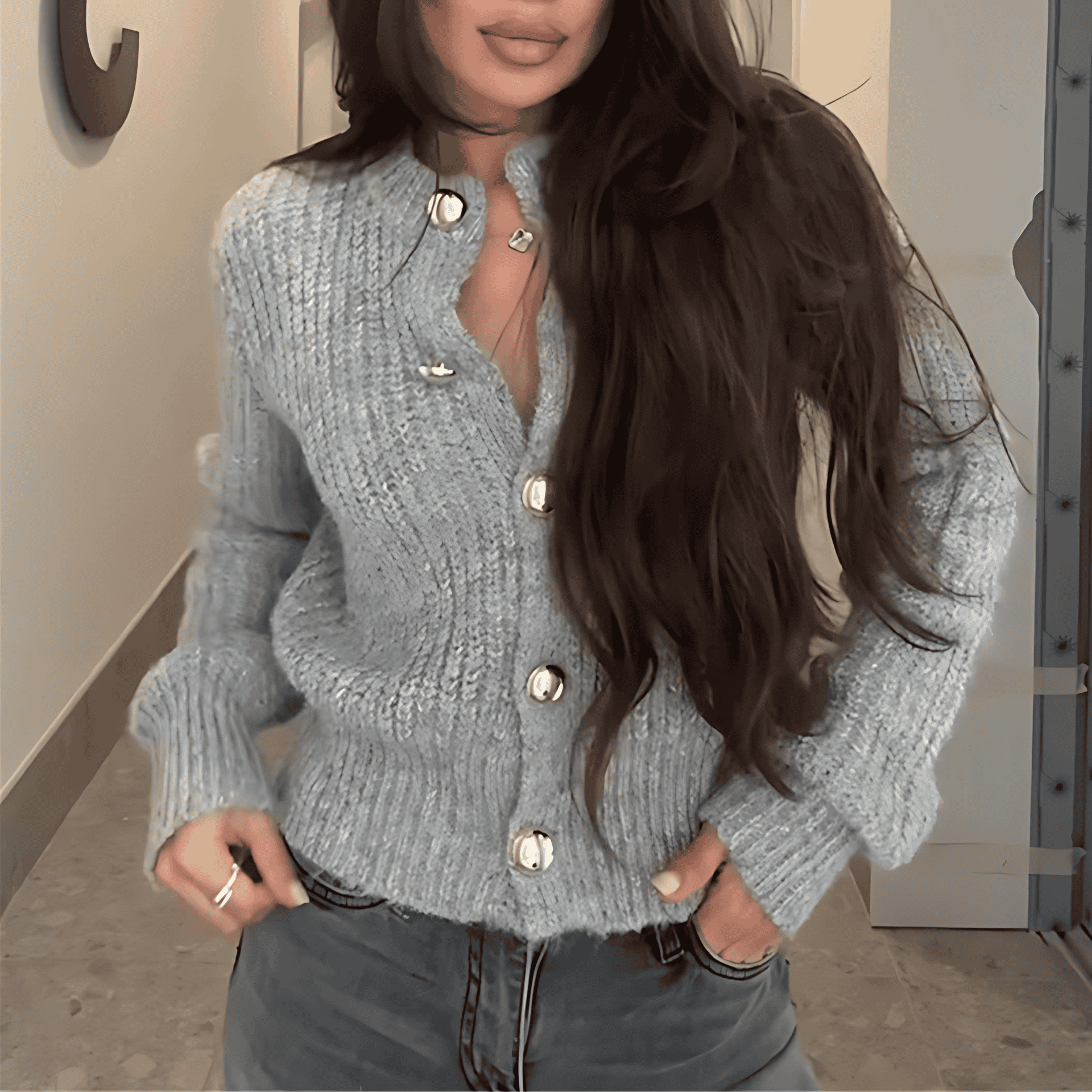 Damen - Strickjacke - Knopfdetails - Stilvoller Look für jeden Anlass - Modische Strickmode