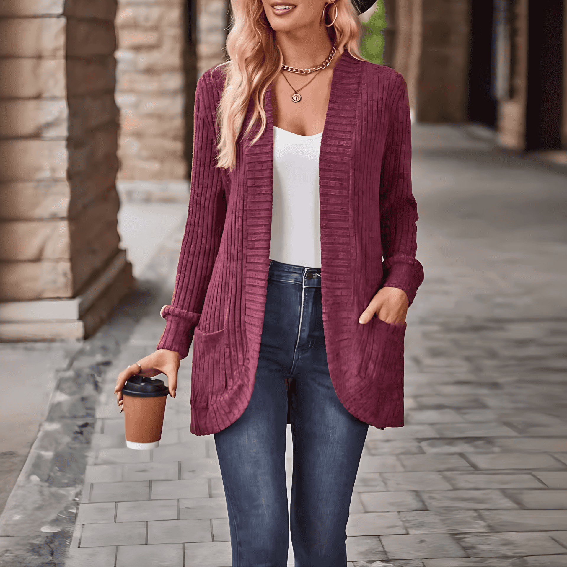 Damen - Strickjacke - Langen Ärmeln - Weicher Strick für Komfort und Stil