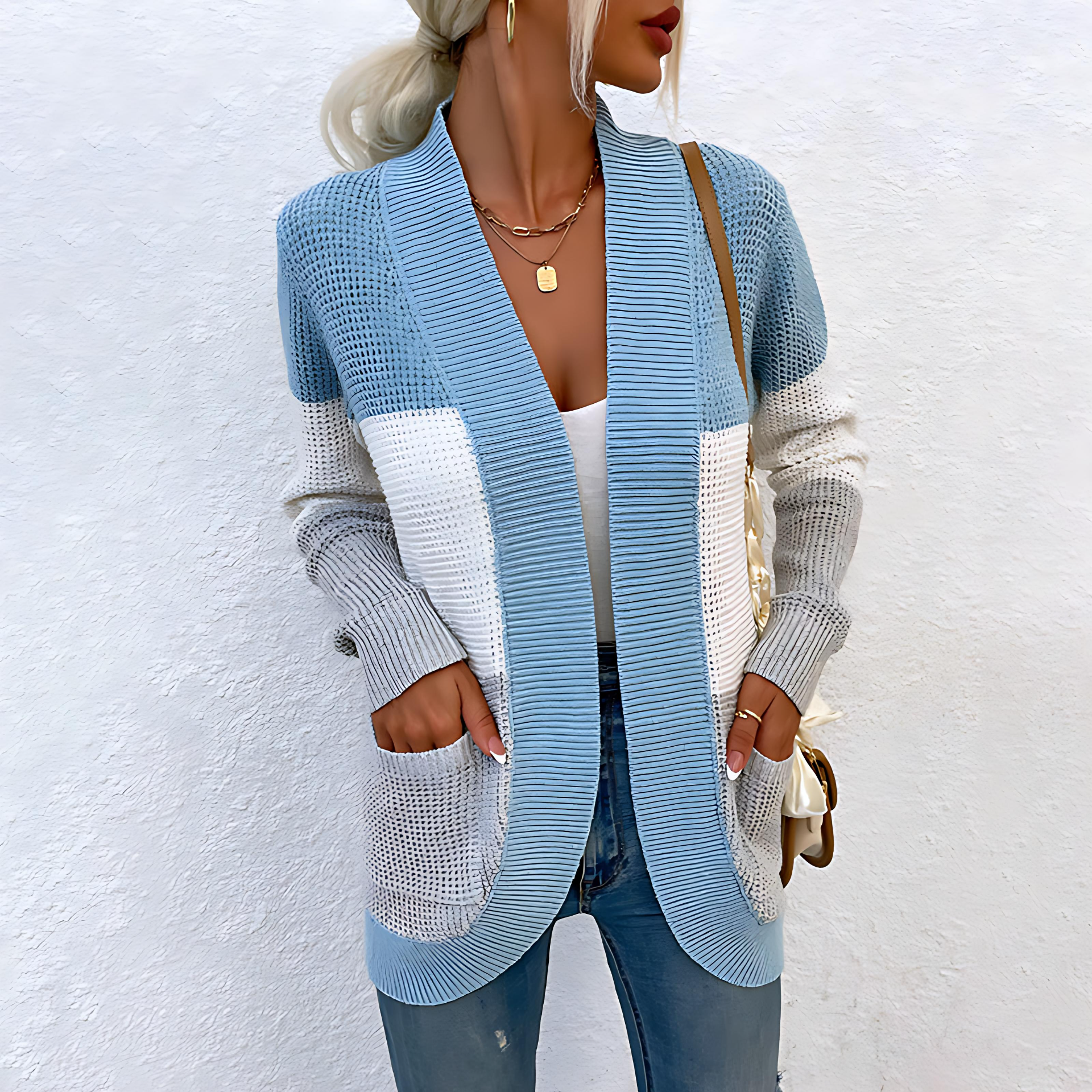 Damen - Strickjacke - Offener Vorderseite - praktischen Taschen - Stylische und bequeme Mode