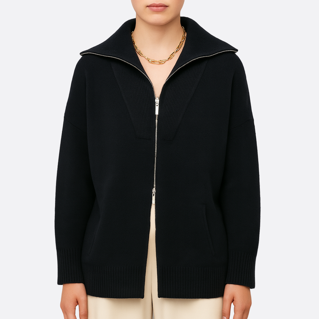 Damen - Strickjacke in Übergröße - Wolle - Reißverschluss - Bequeme, modische Damenjacke für jeden Anlass