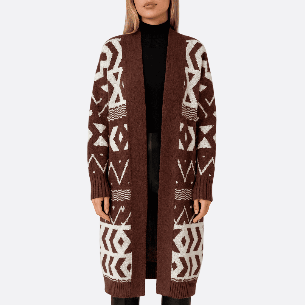 Damen - Strickjacke mit Grobstrickmuster - Wollmischung - Stilvolles Grafikdesign - Modische Strickmode