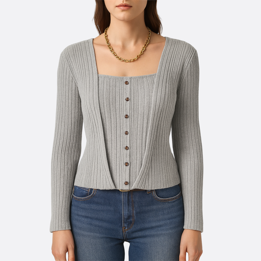 Damen - Strickjacke mit tiefem V-Ausschnitt - Elegante Knopfleiste - Vielseitige Mode für jeden Anlass