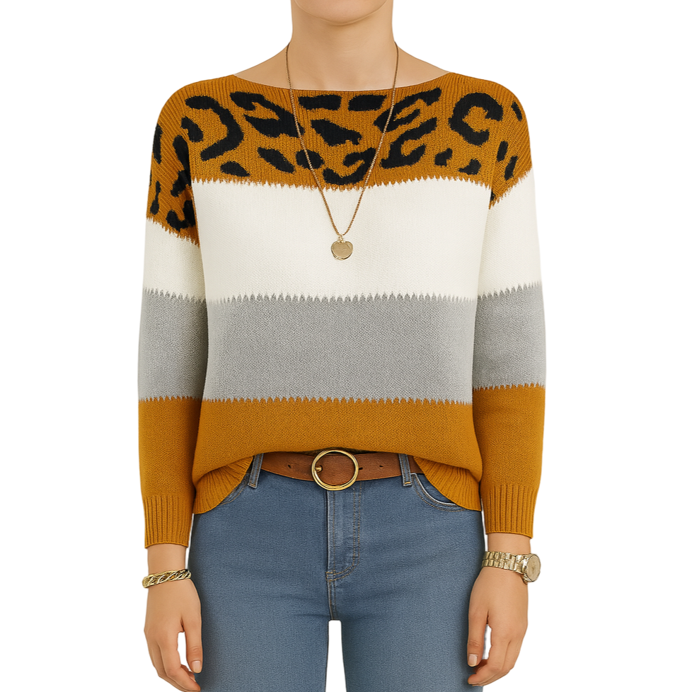 Damen - Strickpullover - Entspannter Passform - Tierprint - Bequemer und stylischer Pullover für jeden Anlass