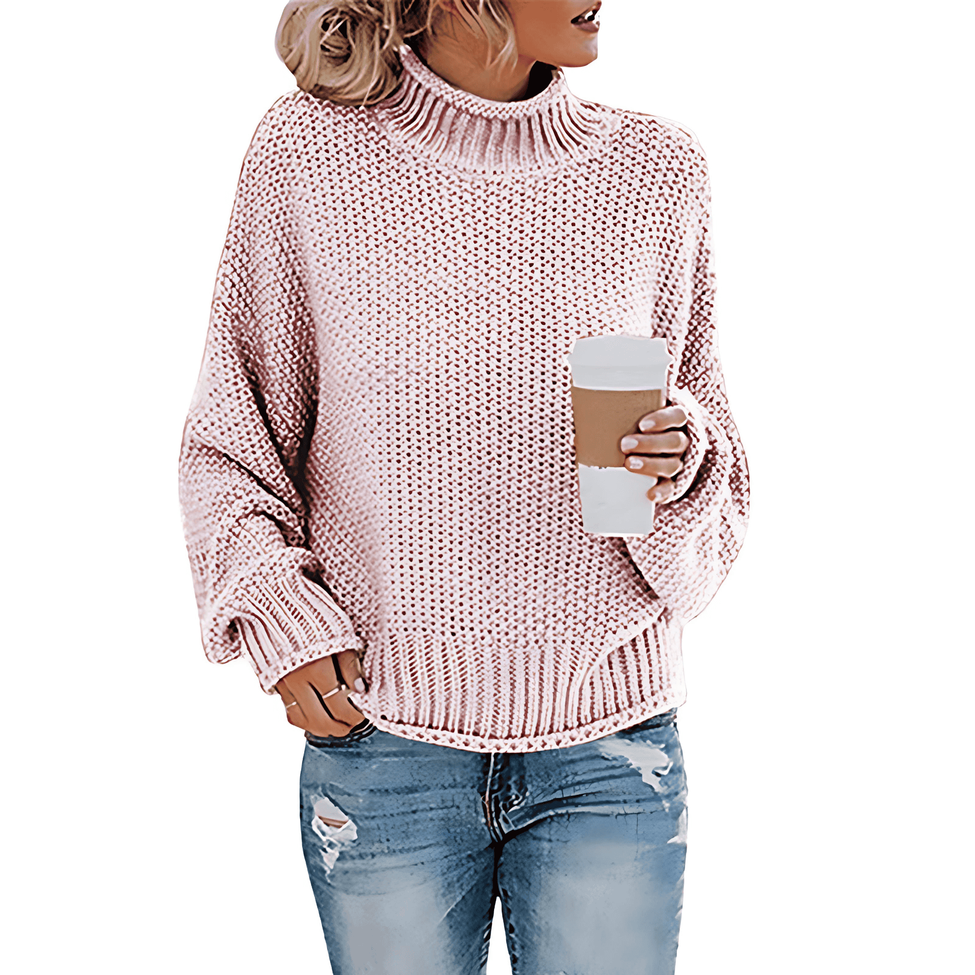 Damen - Strickpullover - Hoher Kragen - Perfekt für kalte Tage