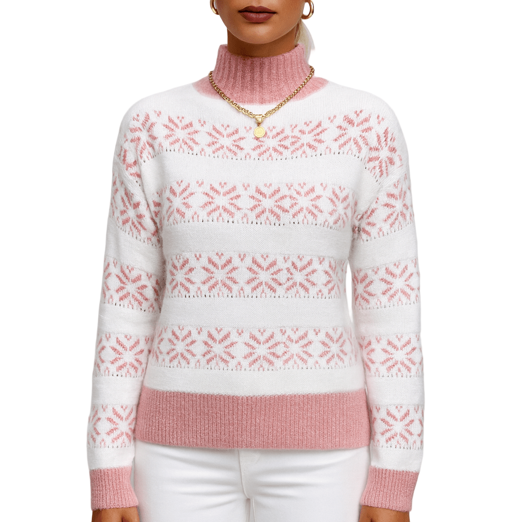 Damen - Strickpullover - Schneeflockenmuster - Wollmischung für Wärme und Stil - Wintermode