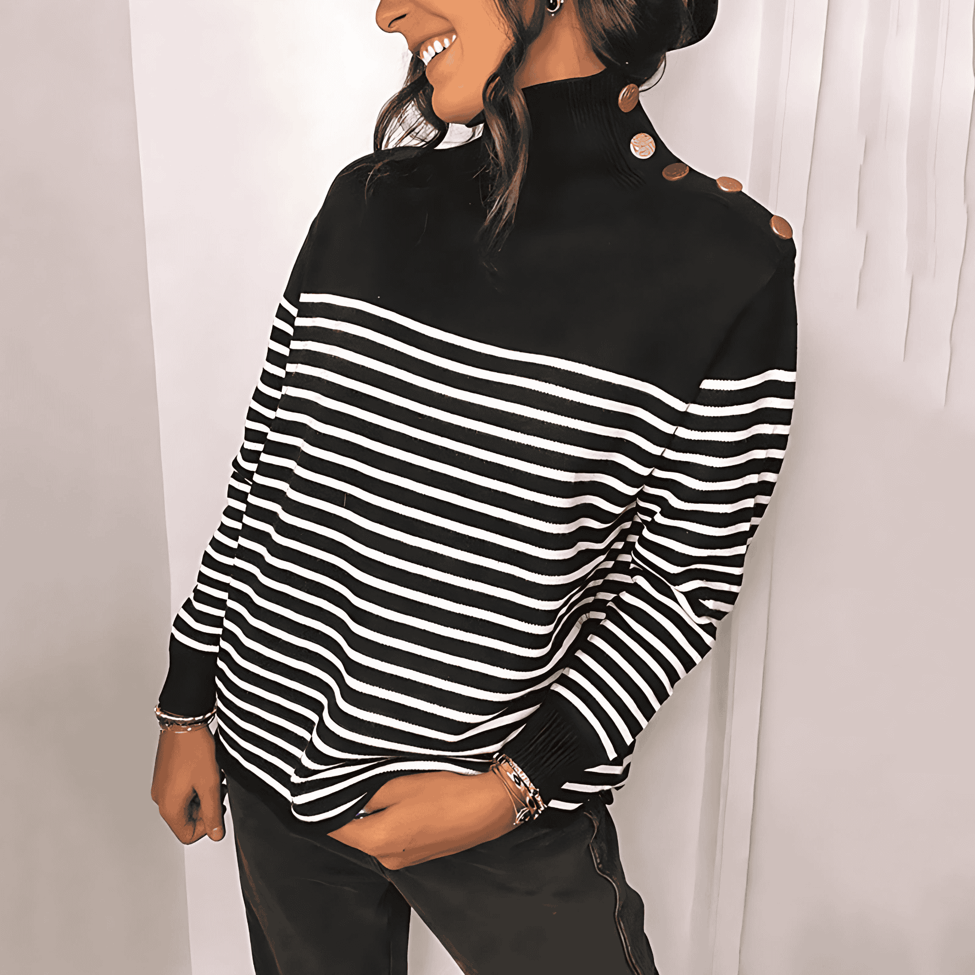 Damen - Übergrößen Strickpullover - Stehkragen - Weichem Material - Bequemer Look für jeden Anlass