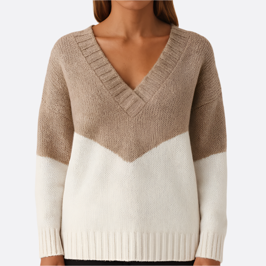 Damen - Strickpullover - Weicher Stoff - V-Ausschnitt - Ultimativen Komfort Stilvoll und vielseitig