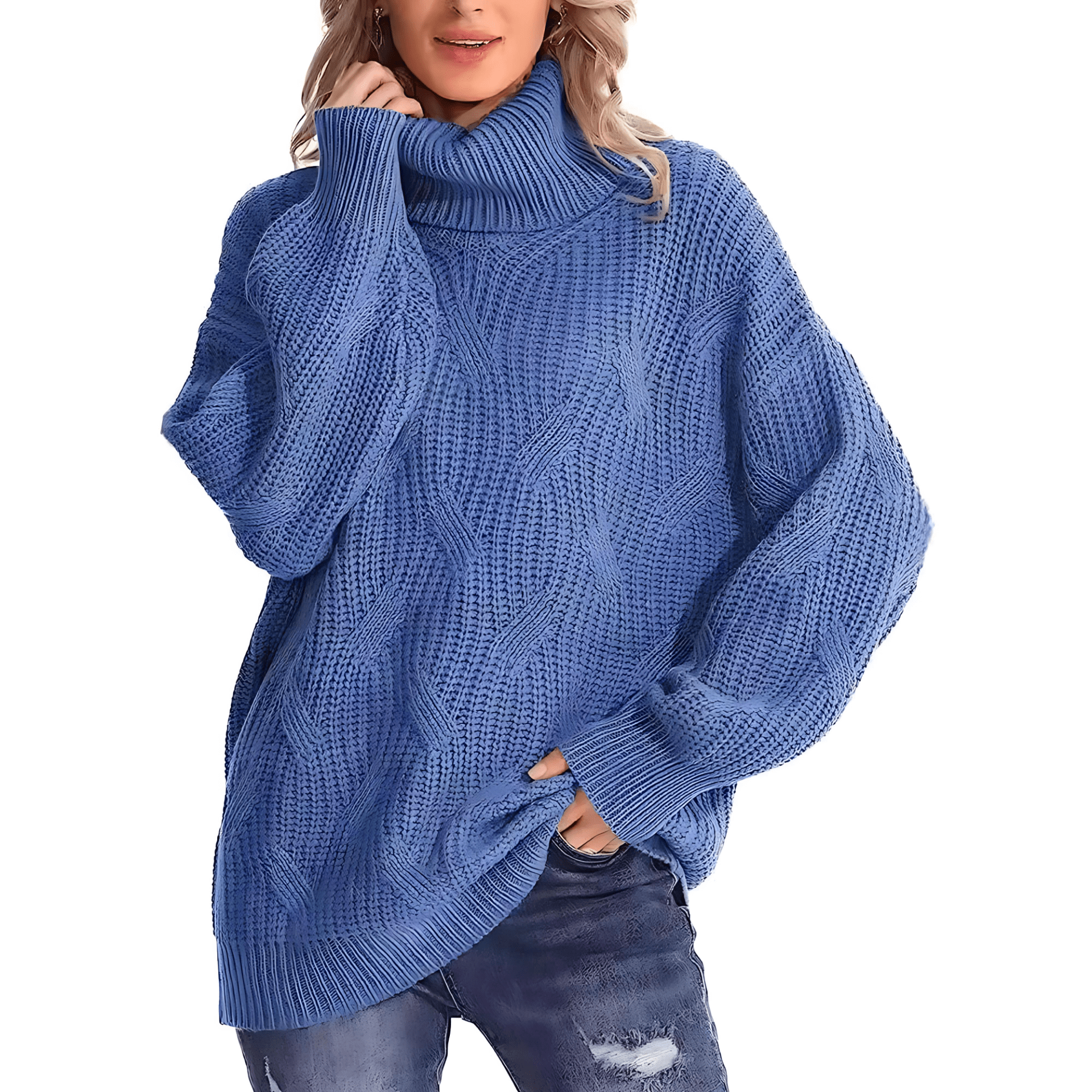 Damen - Strickpullover - Zopfmuster mit hohem Kragen - Stilvoller Pullover für kühle Tage