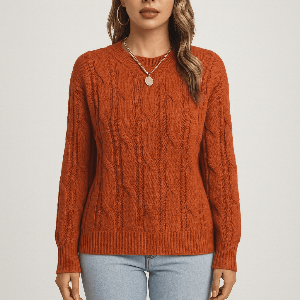 Damen - Strukturierter Zopfmuster Strickpullover - Baumwollmischung - Gemütlicher Style für jeden Anlass