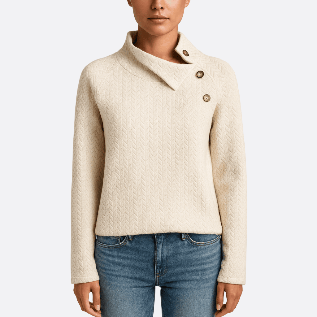 Damen - Sweatshirt - Hohem Halsausschnitt - Chevron-Strick Textur - Bequemer modischer Stil