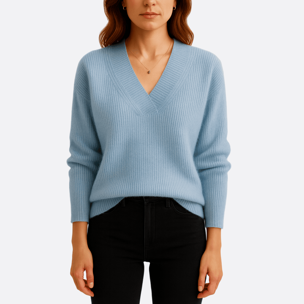 Damen - Sweatshirt - Langarm V-Ausschnitt - Weiche, gerippte Textur - Lässiger Stil für jeden Tag