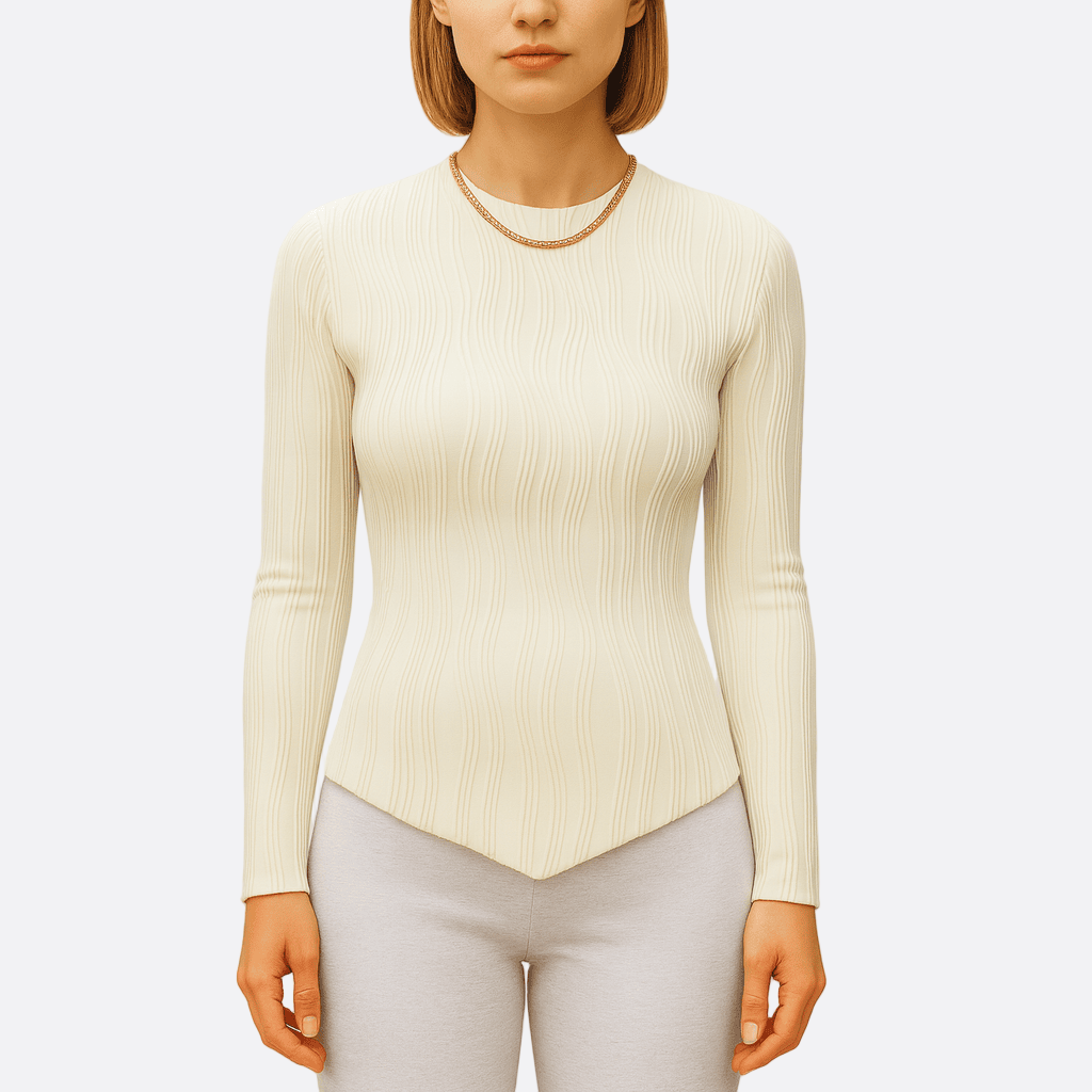 Damen - Tailliertes Langarm-Oberteil - Texturstoff Design - Elegantes Oberteil für jeden Anlass