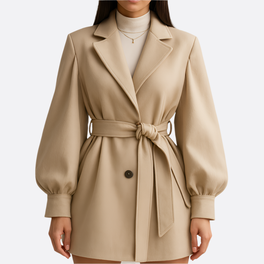 Damen - Trenchcoat mit Gürtel - Mélange de tissus - Eleganter Stil für jede Gelegenheit - Stilvoller Übergangsjacke