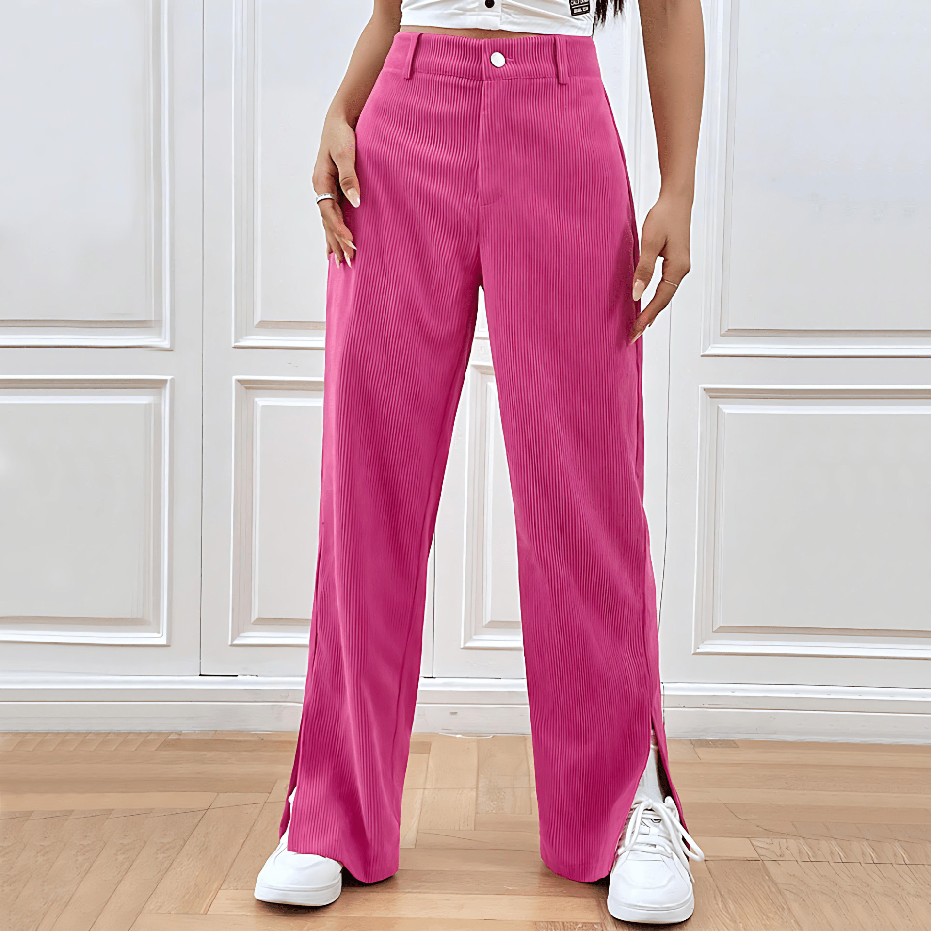 Damen - Trendige Cordhose - Weites Bein - Bequem und Stylisch - Perfekt für Alltag und Freizeit