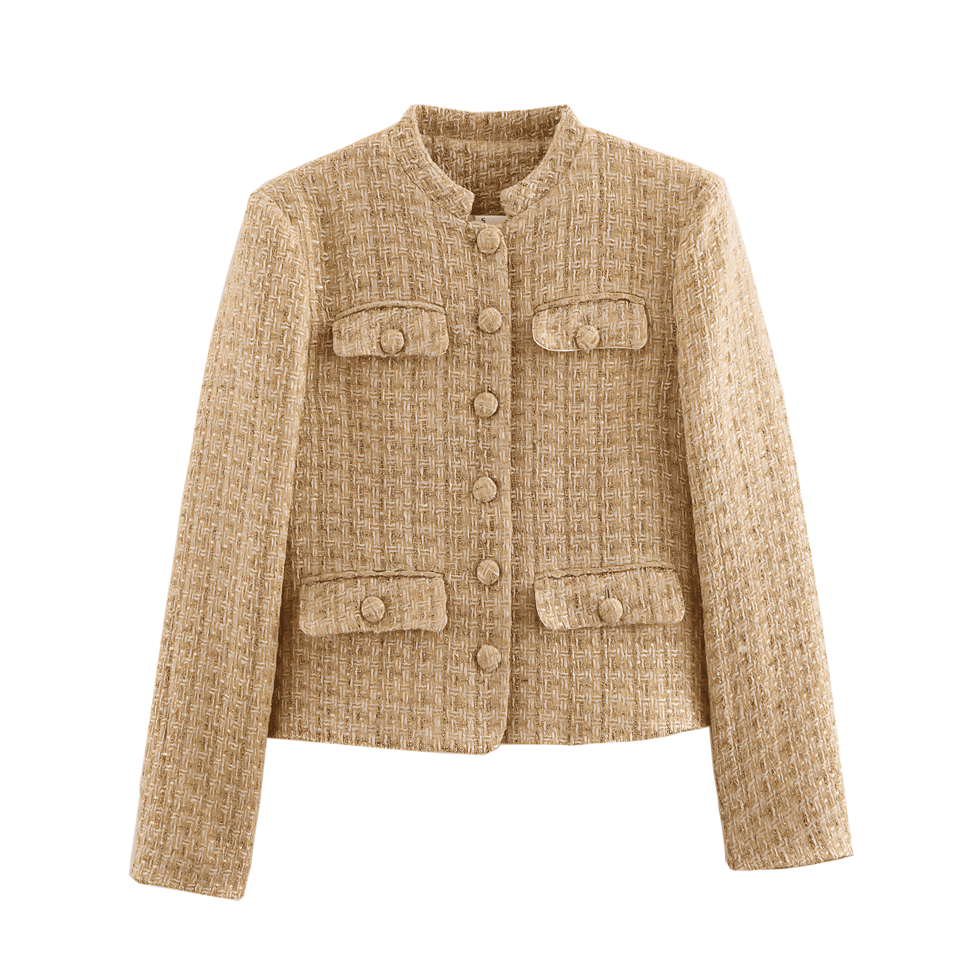 Damen - Tweed Blazer Jacke - Eleganten Knopfdetails - Stilvolle Mode für jeden Anlass