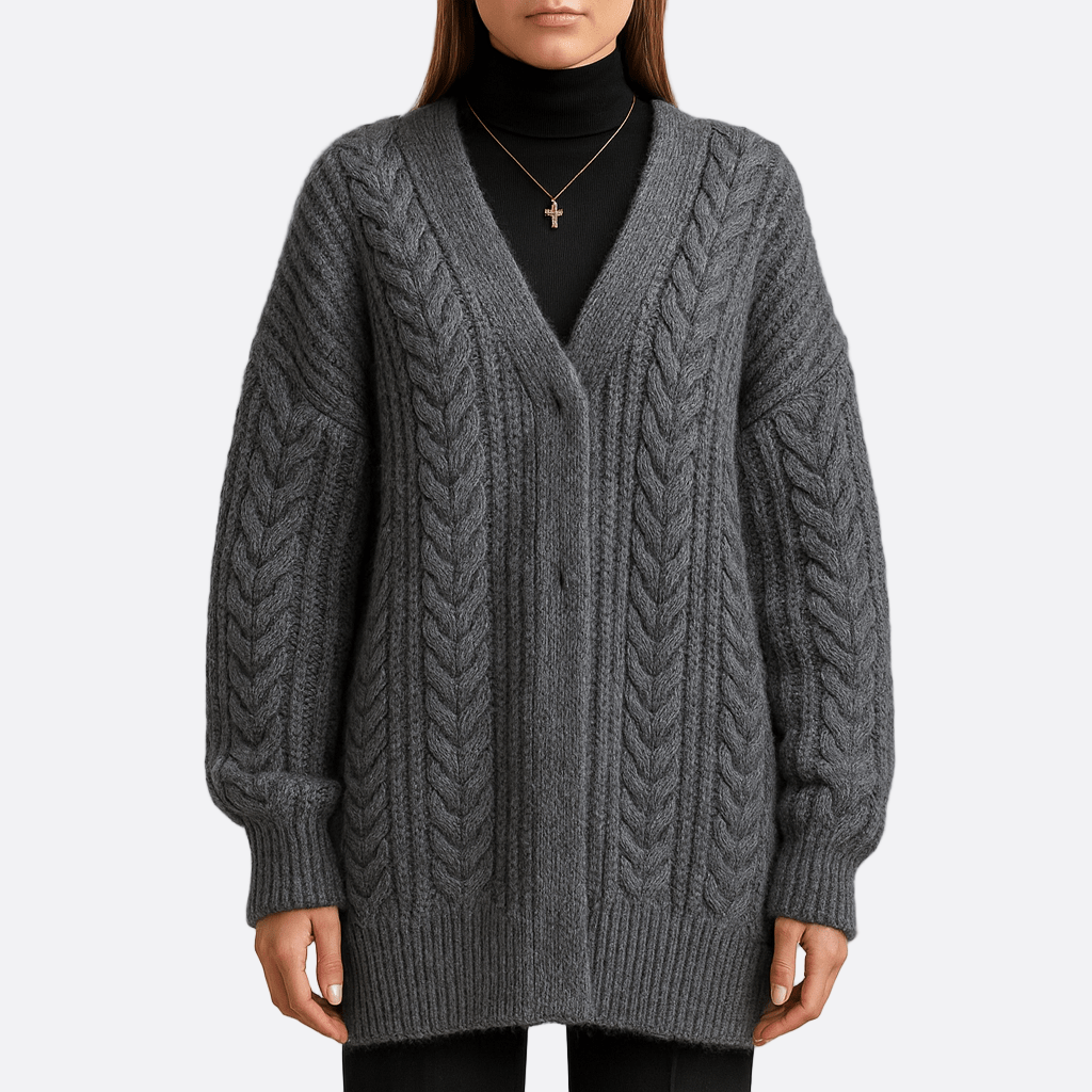 Damen - Übergroße Strickjacke - Grobes Strickmuster - Rautendesign - Modische Strickmode für kalte Tage
