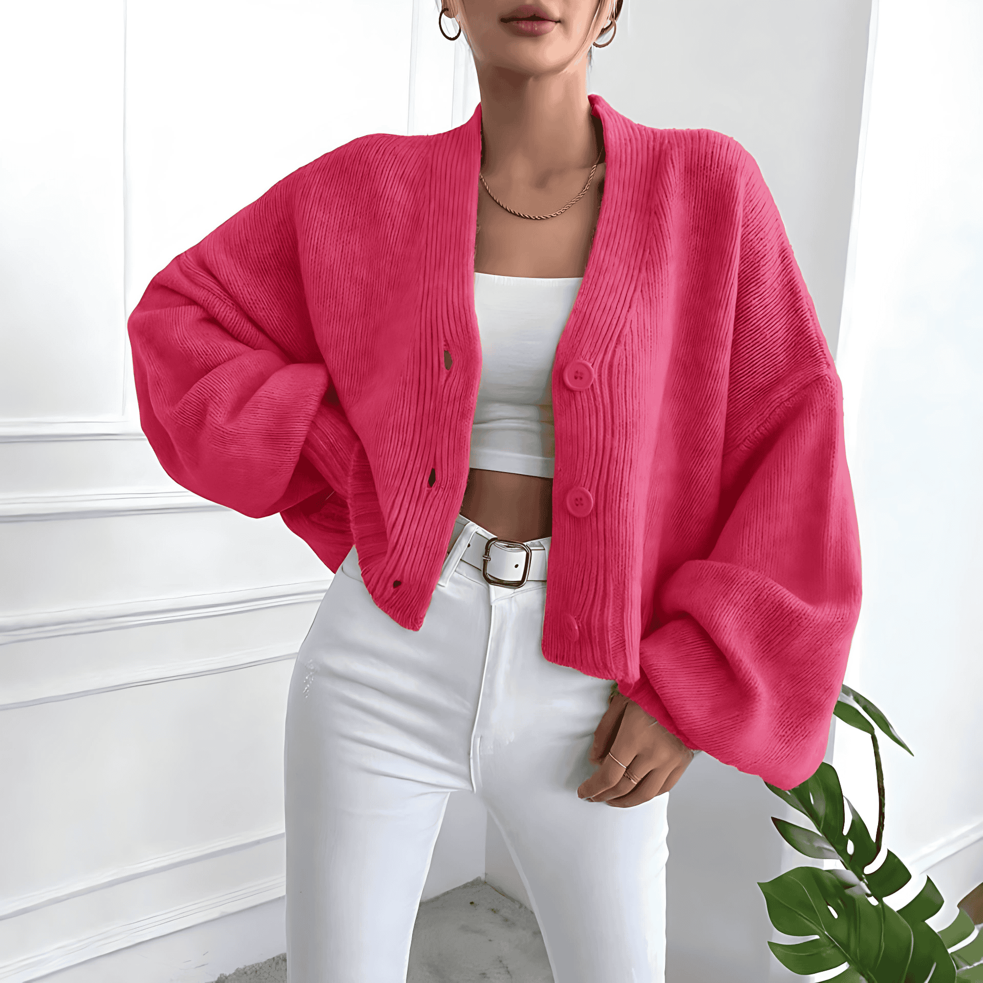 Damen - Übergroße Strickjacke - Weit geschnittenes Design - Bequemer Layering-Stil für jeden Anlass