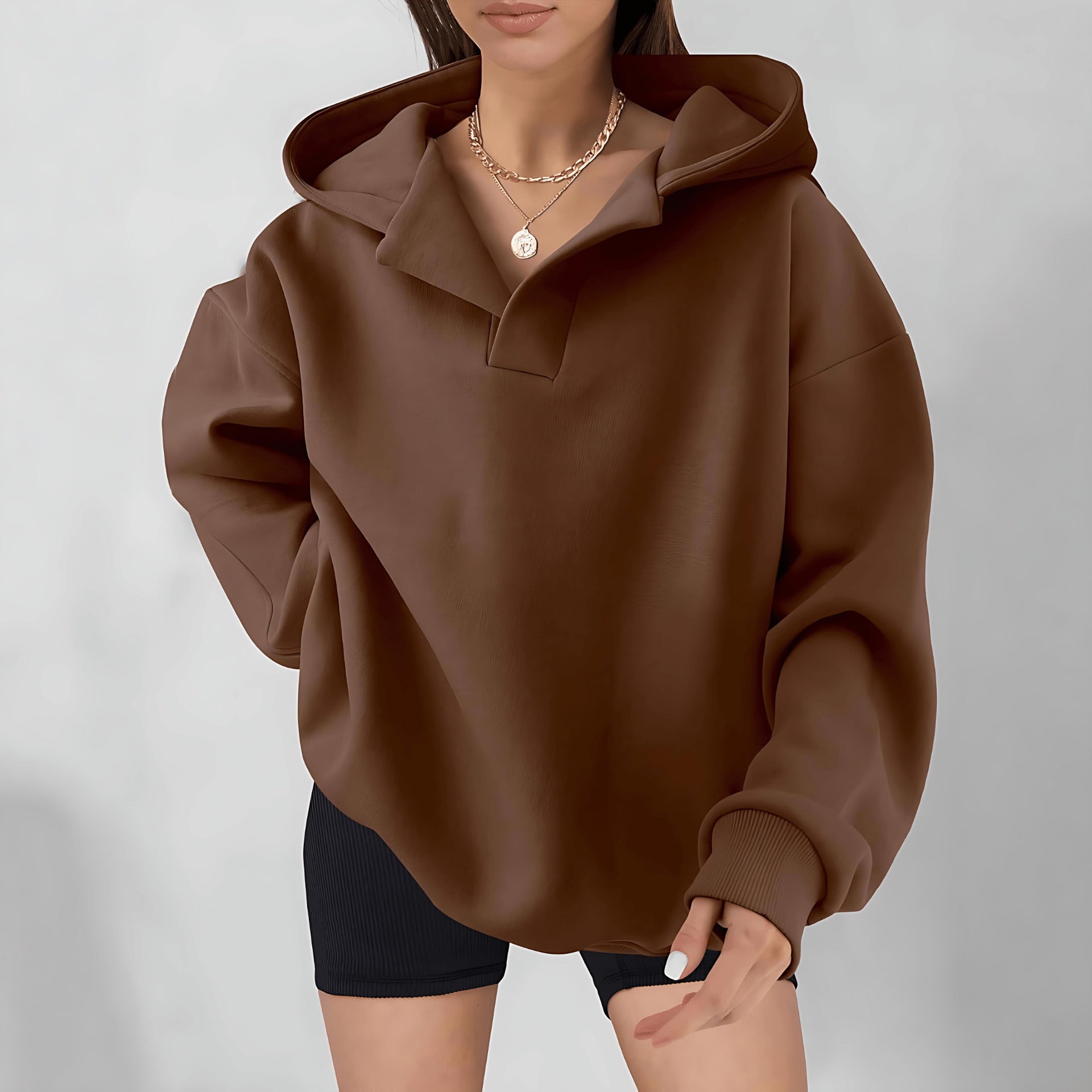 Damen - Übergroßer Kapuzenpulli - V-Ausschnitt - Bequem und Stylish - Perfekt für Freizeitlooks