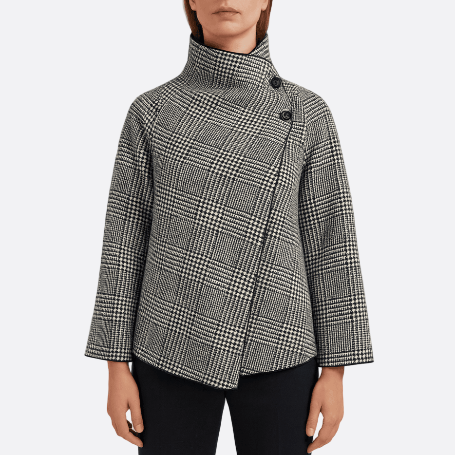 Damen - Übergroßer Mantel - Wollmischung mit Karomuster - Modischer Begleiter für kalte Tage