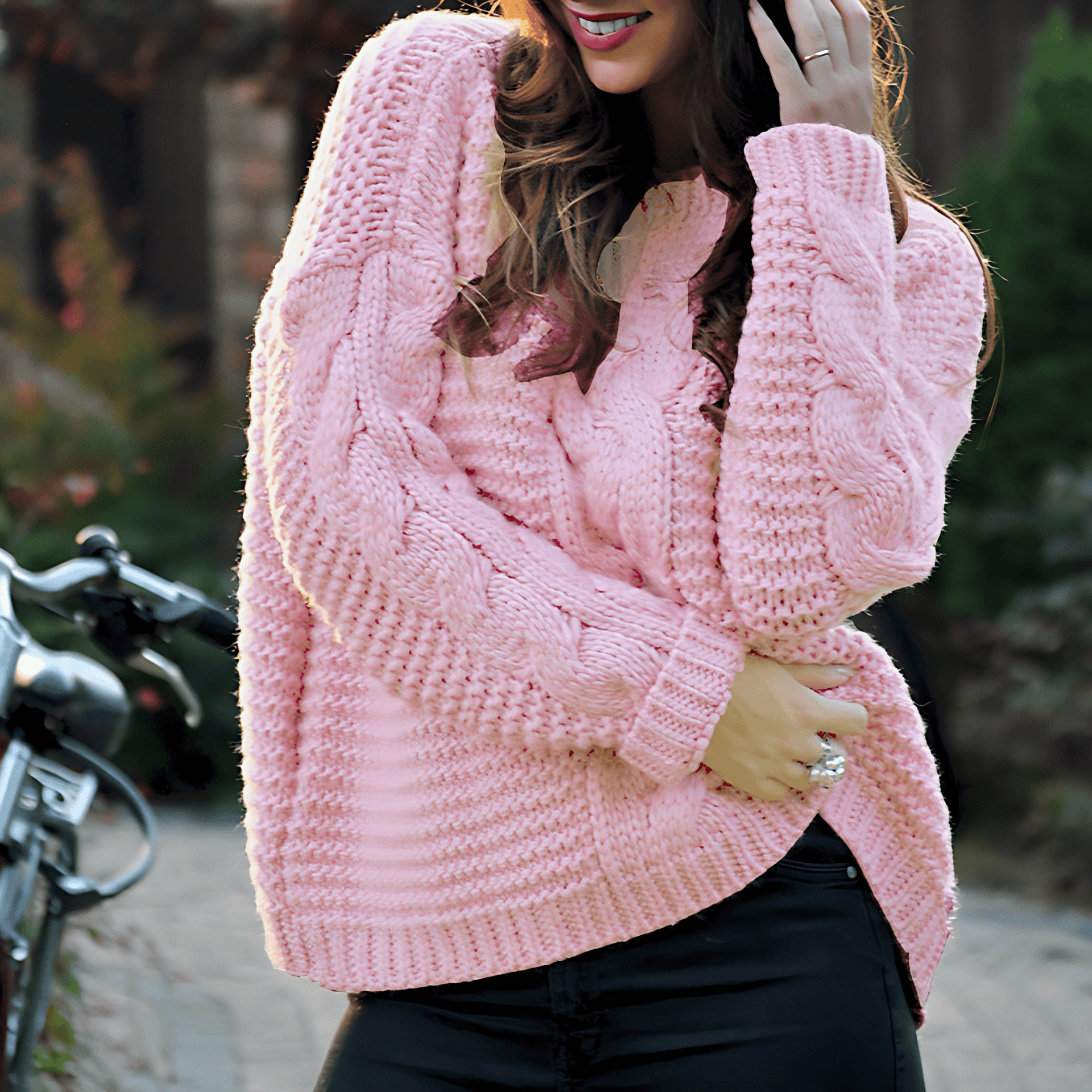 Damen - Übergroßer Pullover - Grobem Kabelstrick - Stilvoller Strickpullover für jede Gelegenheit