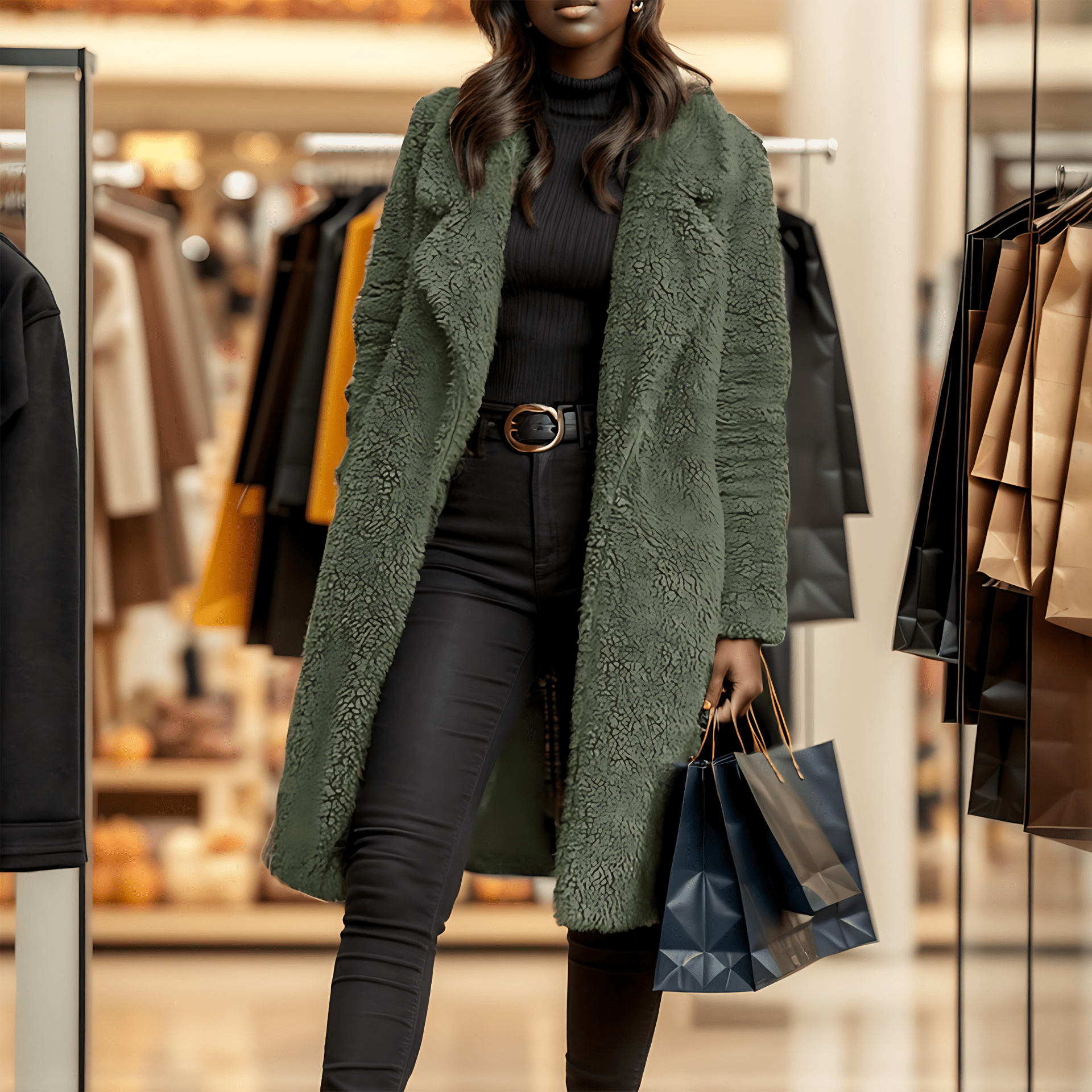 Damen - Übergroßer Teddy Mantel - Gefüttertem Kragen - Warm Stilvoll - Ideal für kalte Tage