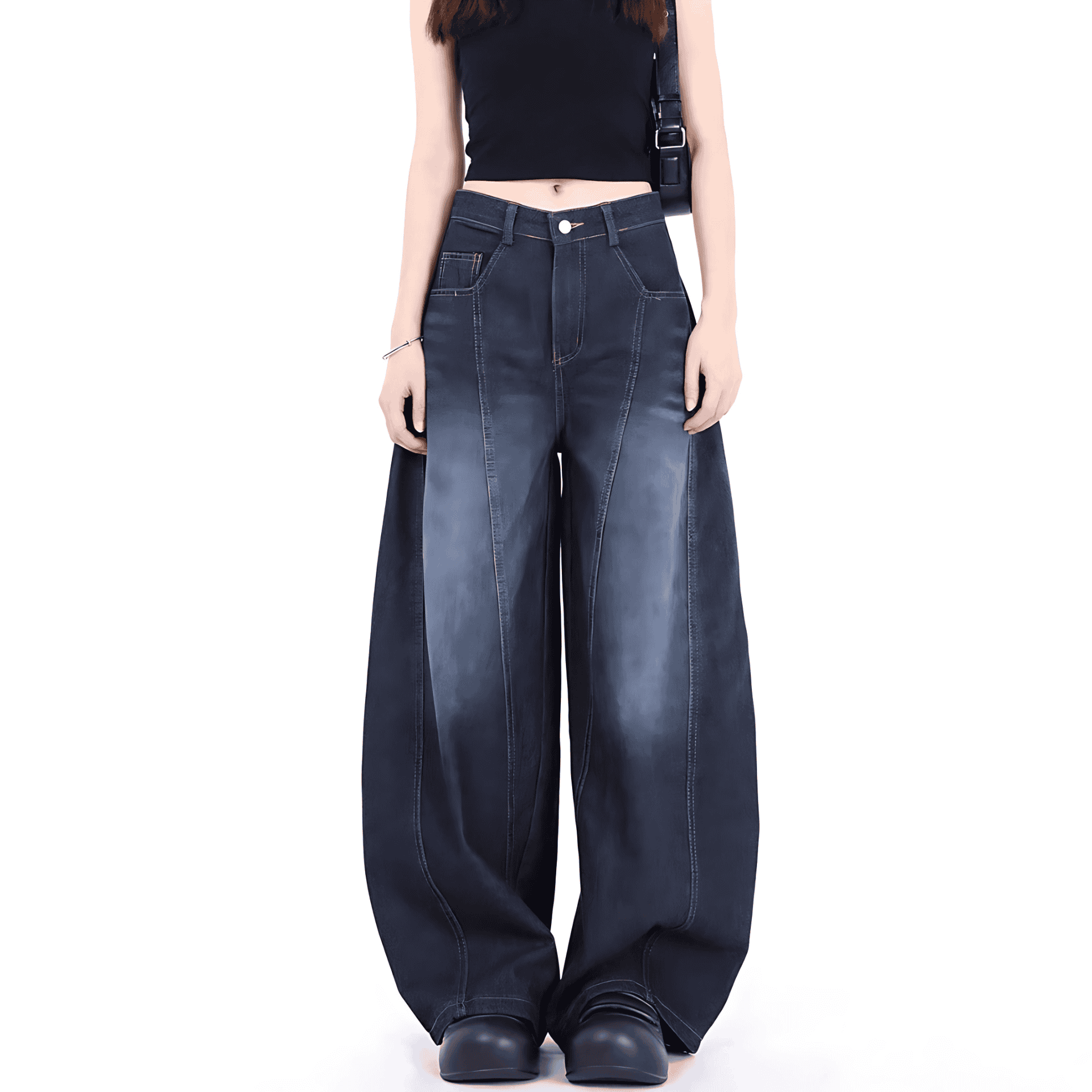 Damen - Weit geschnittene Denim Hose - Hohe Taille - Trendige Jeans für jeden Anlass
