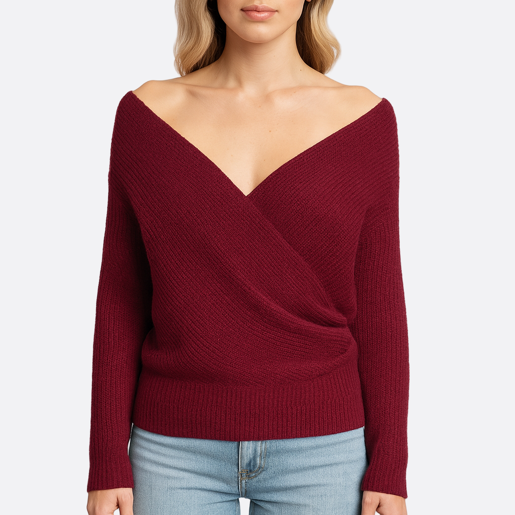 Damen - Wickel Pullover - V-Ausschnitt - Legere Passform - Bequemer und stilvoller Pullover für jede Gelegenheit
