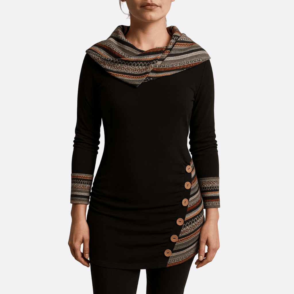 Damen - Winter-Sweatshirt - Kapuze - Ethno-Stil und Bequemlichkeit - Perfekt für kalte Tage