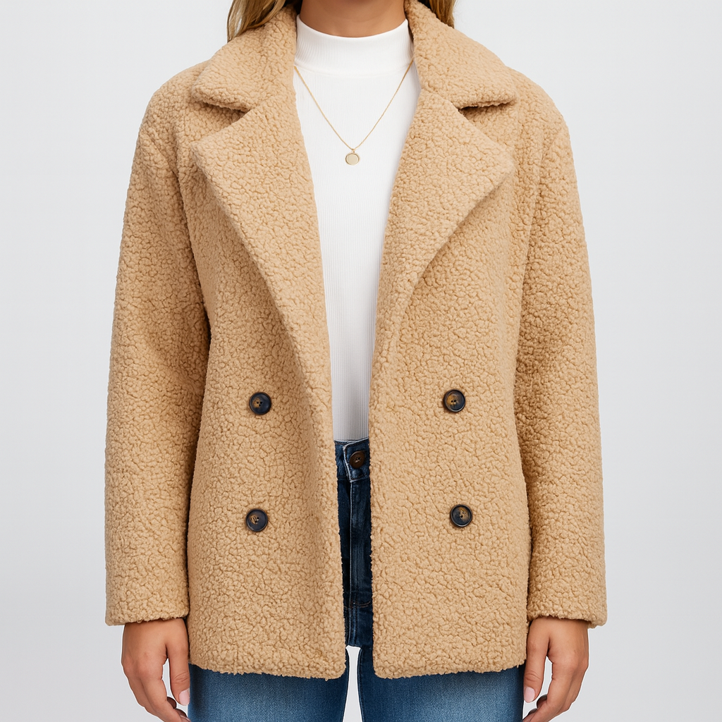 Damen - Wintermantel - Plüsch Knöpfen - Kuscheliger Stoff & Stylisches Design - Perfekt für kalte Tage