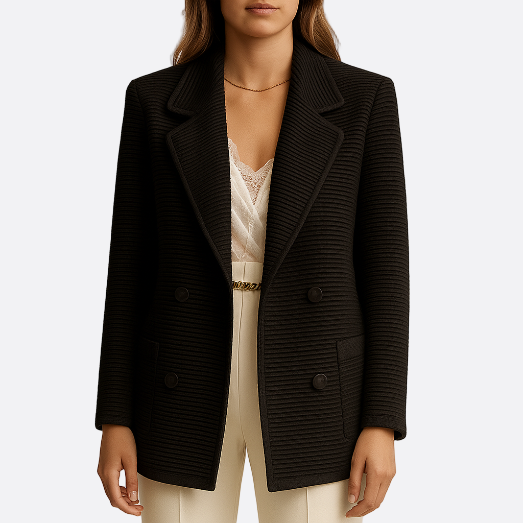 Damen - Zweireihige Blazerjacke - Stilvoller Stricklook - Modischer Blazer für jeden Anlass